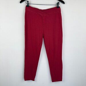 Papa Women’s Crossover Waist Capri Leggings L Burgundy Bamboo Stretch Yoga